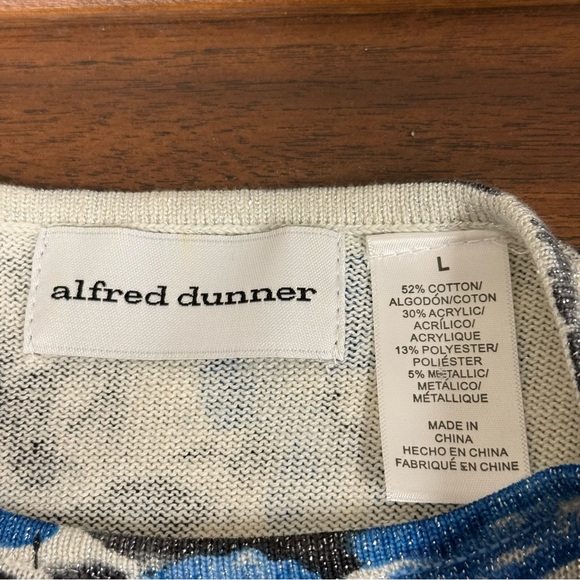 Alfred Dunner Blue Floral Metallic Knit Sweater Top | Size L - Picture 5 of 7
